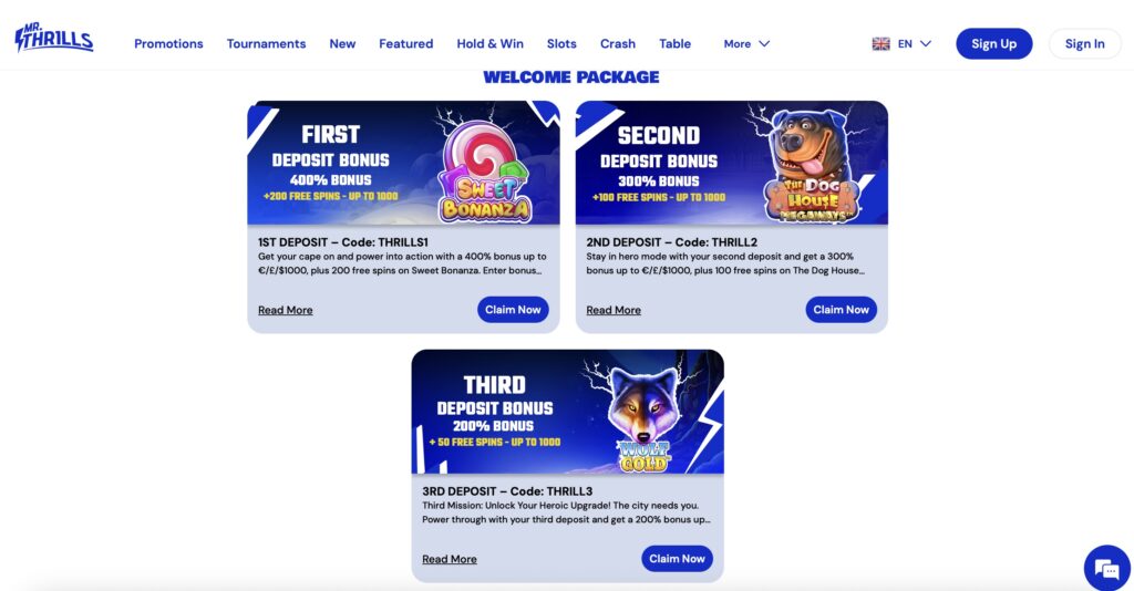 Mr Thrills casino promotions page